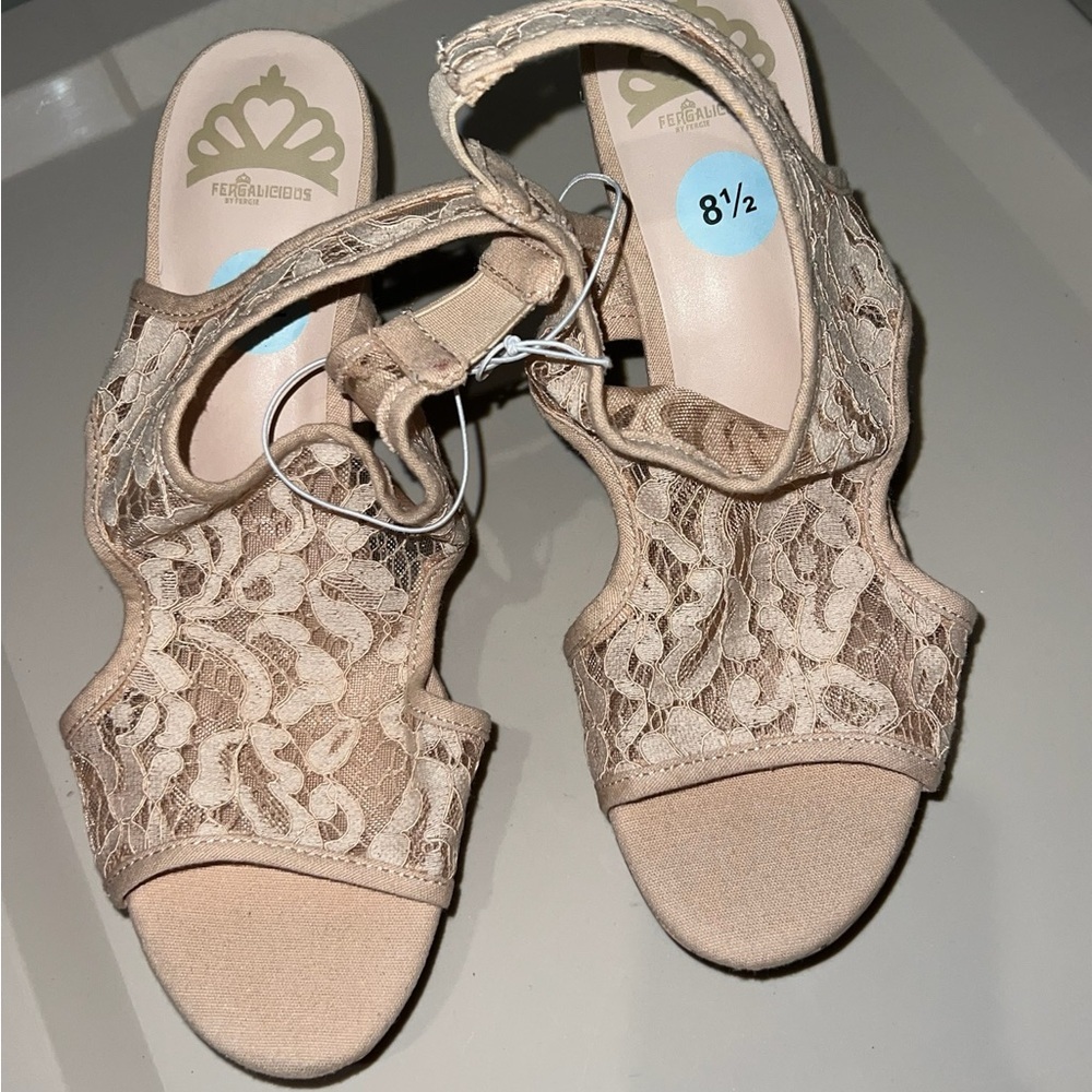 Fergalicious Women's Tan Lace Sandals size 8.5